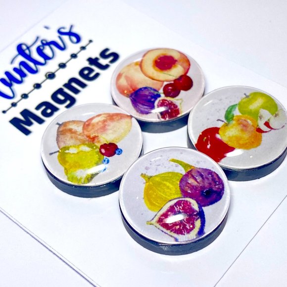 Set of 4 Magnets Watercolor Summer Fruit 2 Glass Refrigerator Kitchen Whiteboard - Picture 2 of 3
